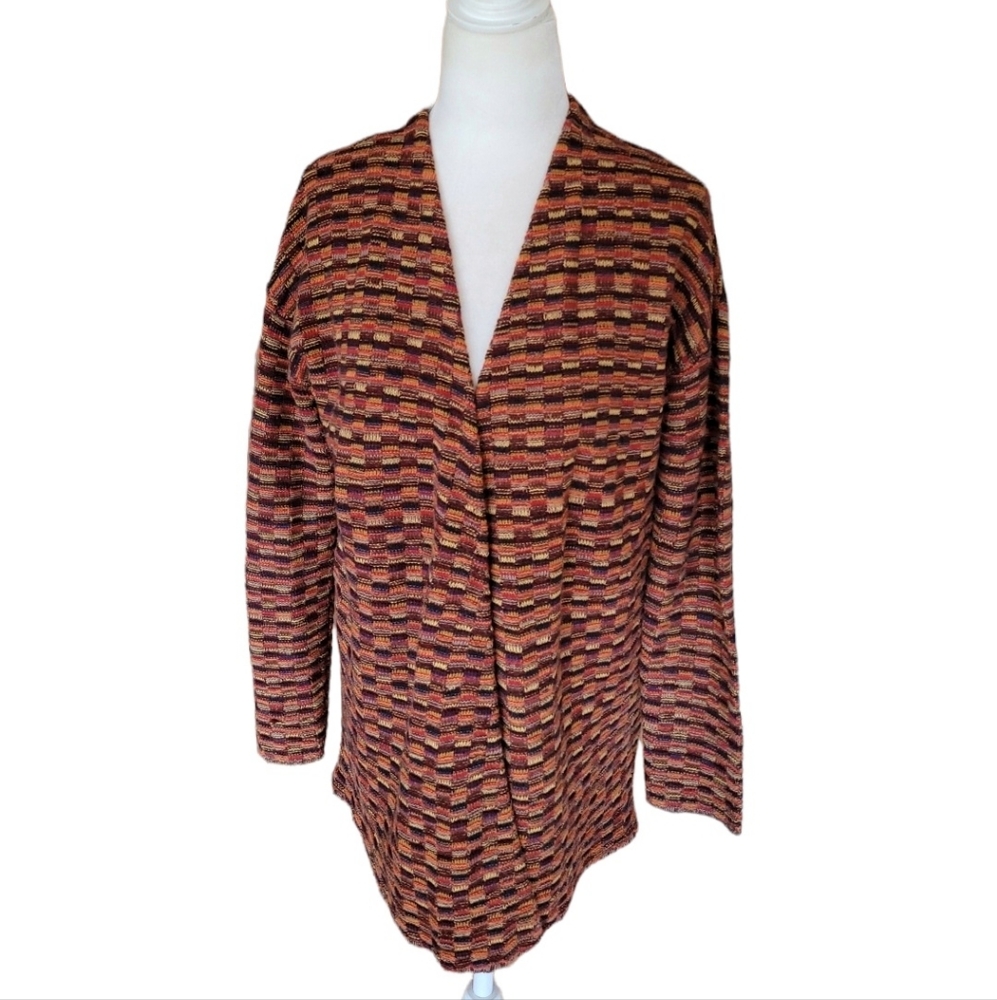 alice + olivia | Cashmere Wool Blend Rustic Multicolor Open Cardigan Small - Picture 2 of 8